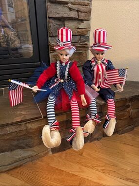 Cynthia Rowley Red, White & Blue Patriotic Sitting Doll Pair